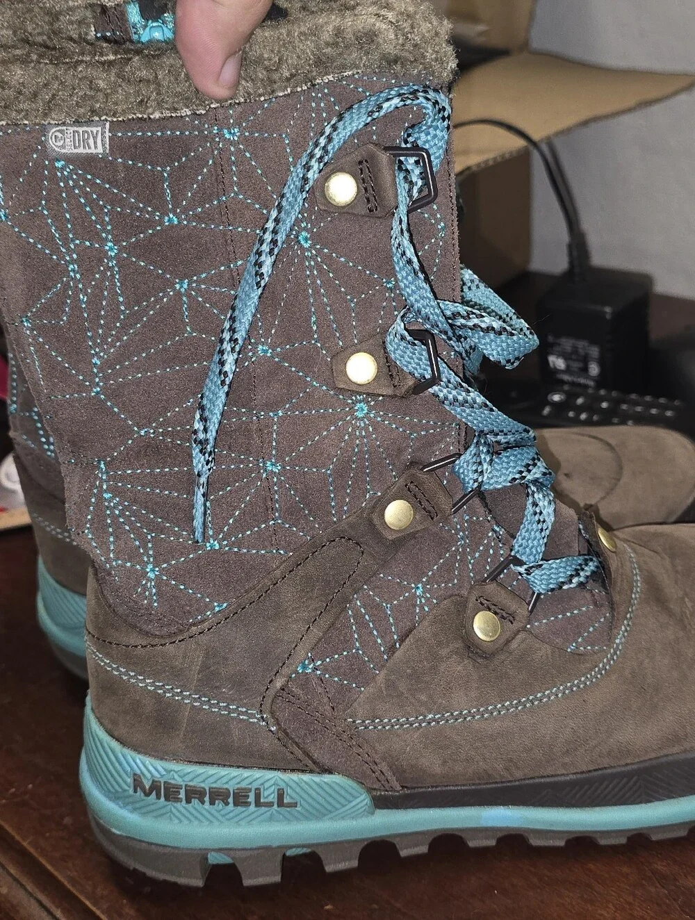 Merrell Brown and Teal Women's Insulated Lace-Up Winter Boot
